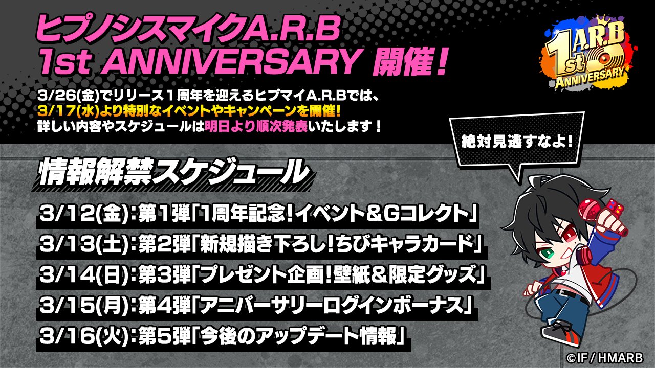 ヒプマイarb 1st Anniversary開催 3 17 水 よりスタート ヒプノシスマイク A R B まいとげーむ